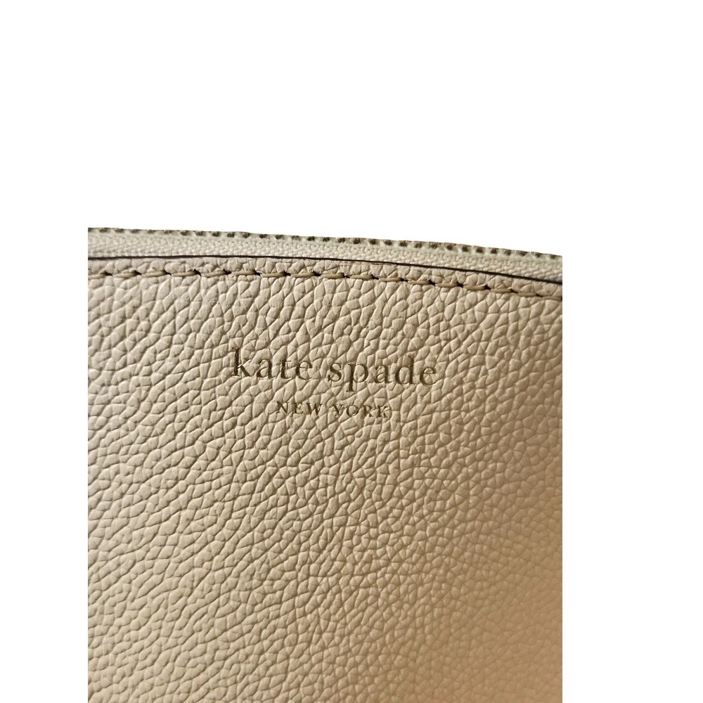 Kate Spade New York Beige Pebbled Leather Tote Bag with Scarf and Heart Charm